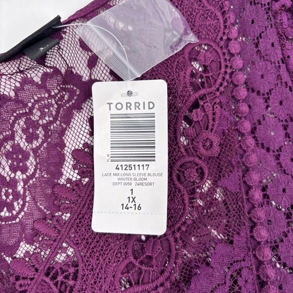Torrid Lace Long Sleeve Blouse Top Sz. 1X - Picture 8 of 9